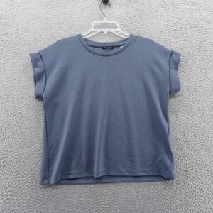 T Tahari Women's Blue Tencel Blend‎ Short Sleeve Rolled Cuff TShirt XS NEW